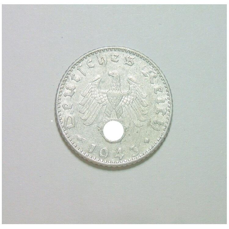 【旋风钱币】11月15日19:00准时开拍 精美欧洲币章、银币银章、第三帝国钱币等 全场包邮！ 德国第三帝国1943年J版50芬尼 极美品