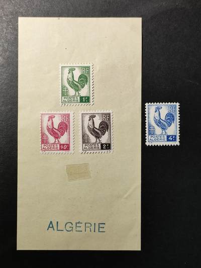 ↓君缘收藏643期☞钱币邮品↓无佣金、可寄存、满30元包邮  - 法属阿尔及利亚邮票，1945年高卢雄鸡雕刻版贴票