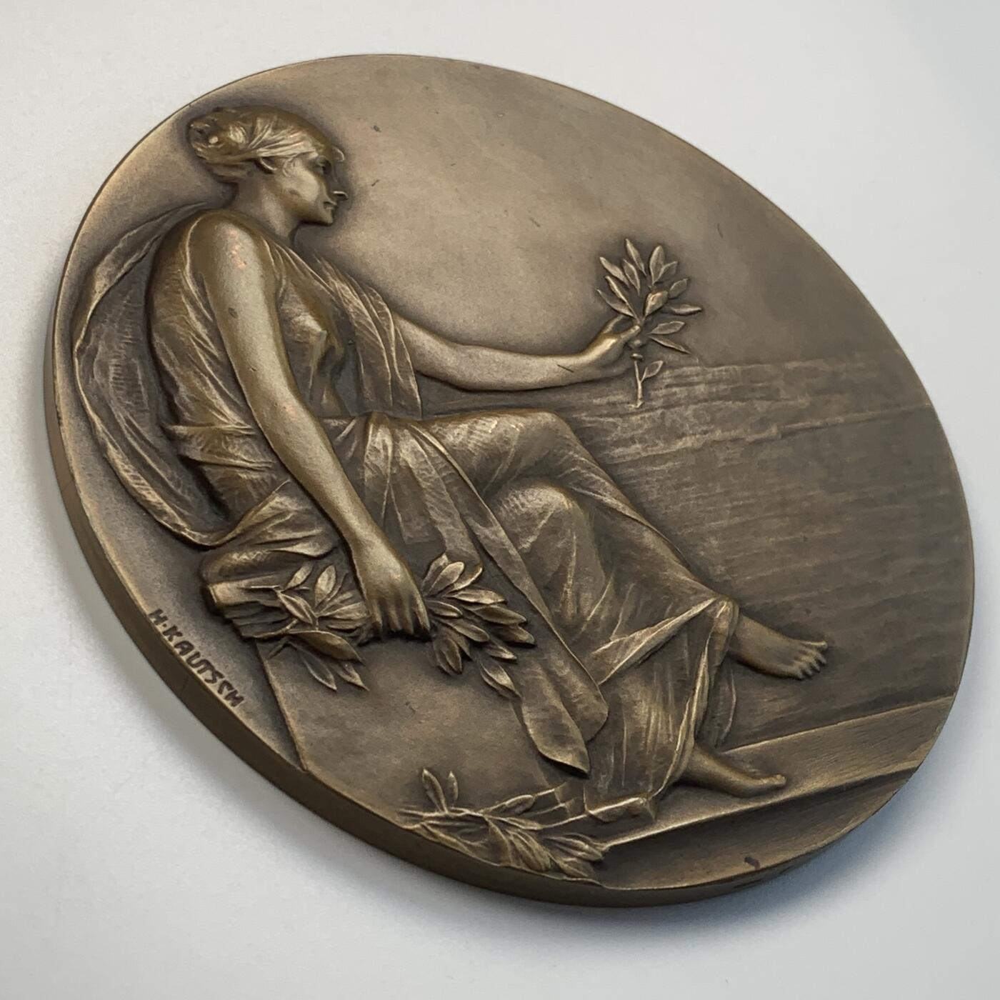 掌中浮雕-藏着的欧洲第040场 原盒好品法国新艺术大铜章：1938年法国马铃薯贸易商会奖章，103mm，Kautsch作品