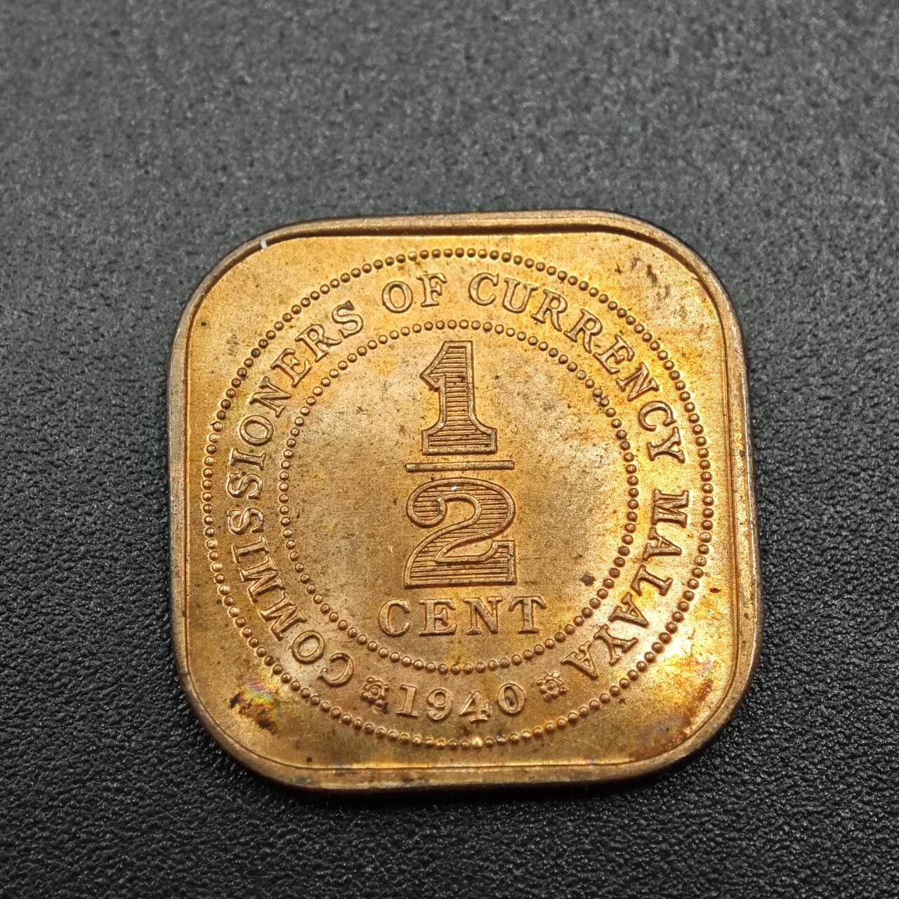 【淘币小摊】实时拍第七百八十八拍   散币小银币场   满百包邮可预留二周 每周一统一发货   马来亚1940年乔治六世1/2分铜币原光品