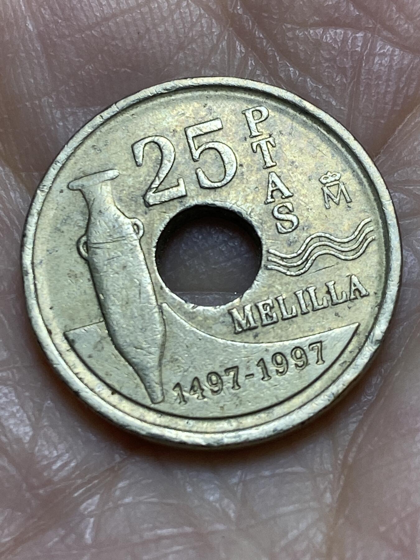 2025年第一百二十二场(总第一百四十八场）外国好品散币(免佣金) 西班牙🇪🇸1997年25比塞塔(梅利利亚自治市纪念币)