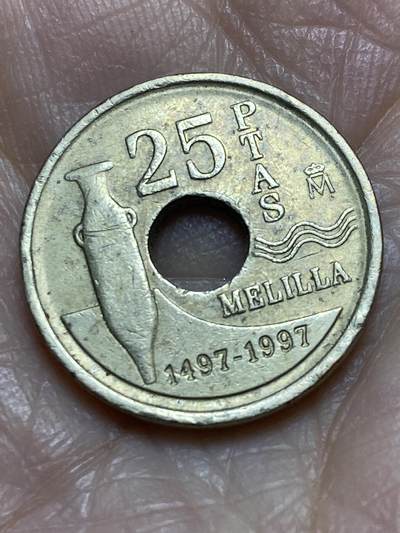 2025年第一百二十二场(总第一百四十八场）外国好品散币(免佣金) - 西班牙🇪🇸1997年25比塞塔(梅利利亚自治市纪念币)