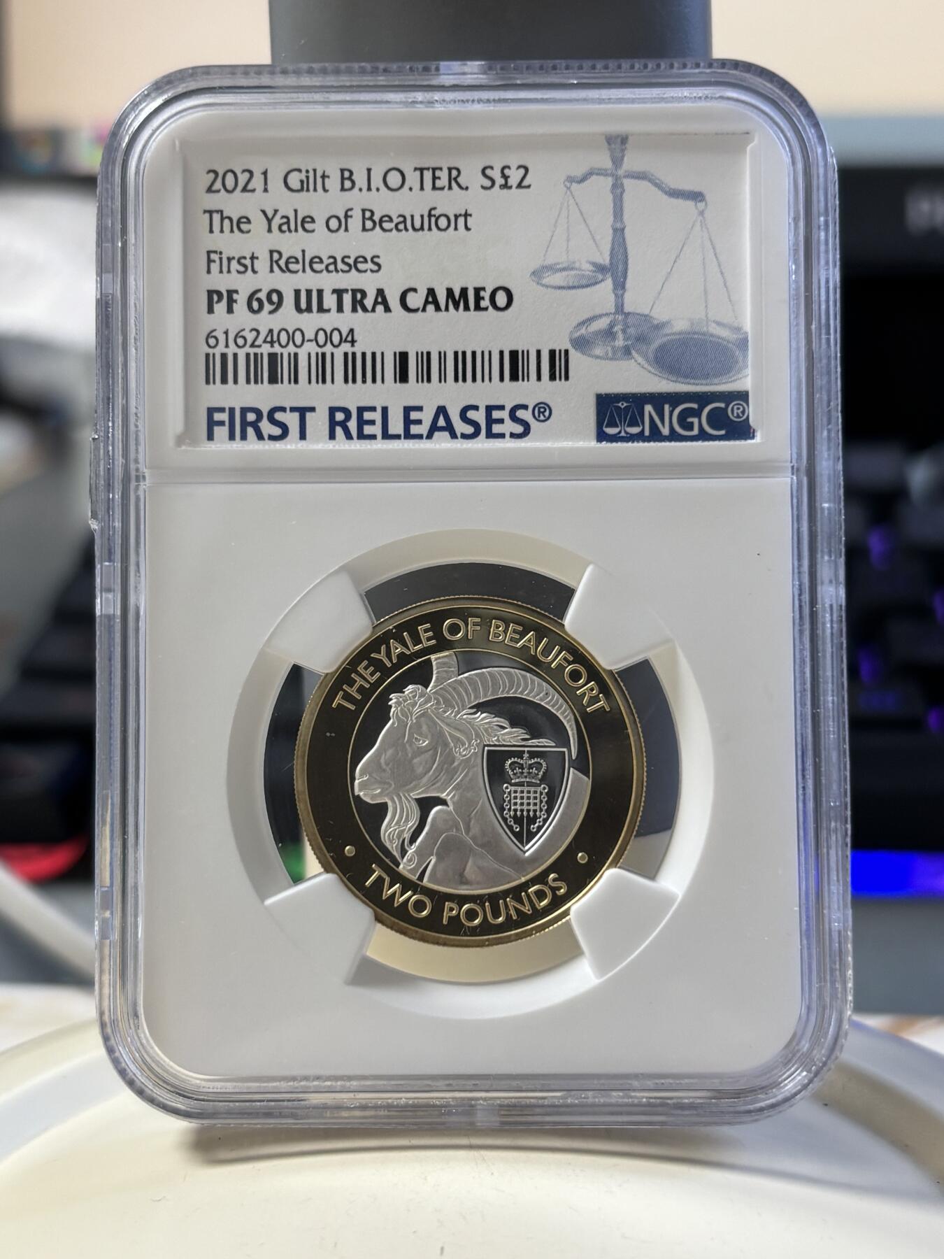 第181期拍卖 英属印度洋领地2021年女王神兽耶鲁山羊双色纪念银币NGC-PF69首期无原盒证书，12克，发行量475枚