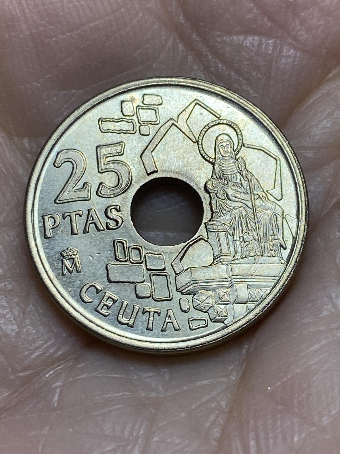 2025年第一百二十二场(总第一百四十八场）外国好品散币(免佣金) 少见原光全新–西班牙🇪🇸1998年25比塞塔(休达自治市纪念币)