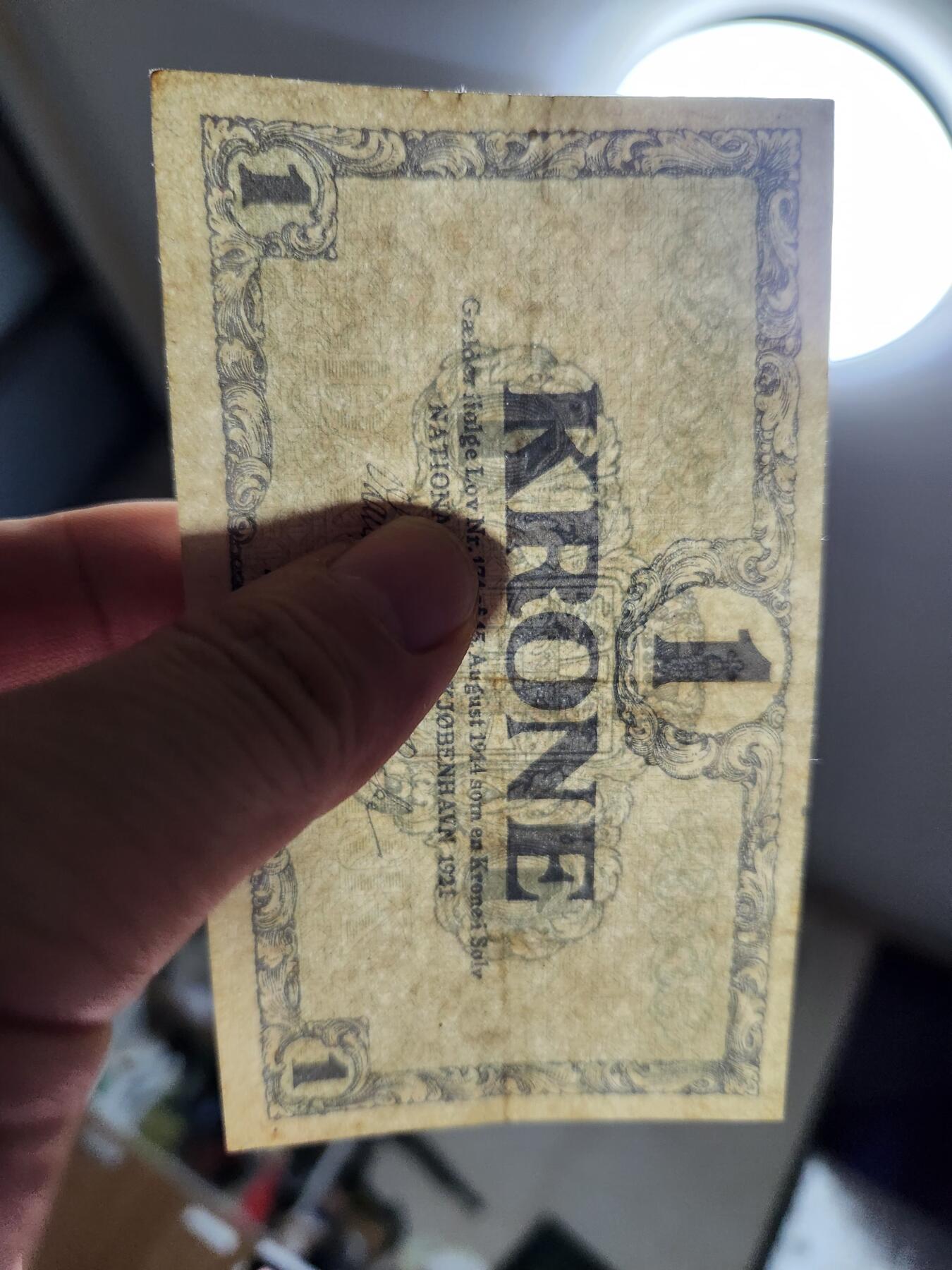 11月8号晚上8点 外国纸币自动截拍第53场 1921年 丹麦 早期 1克朗 纸币 美品原票