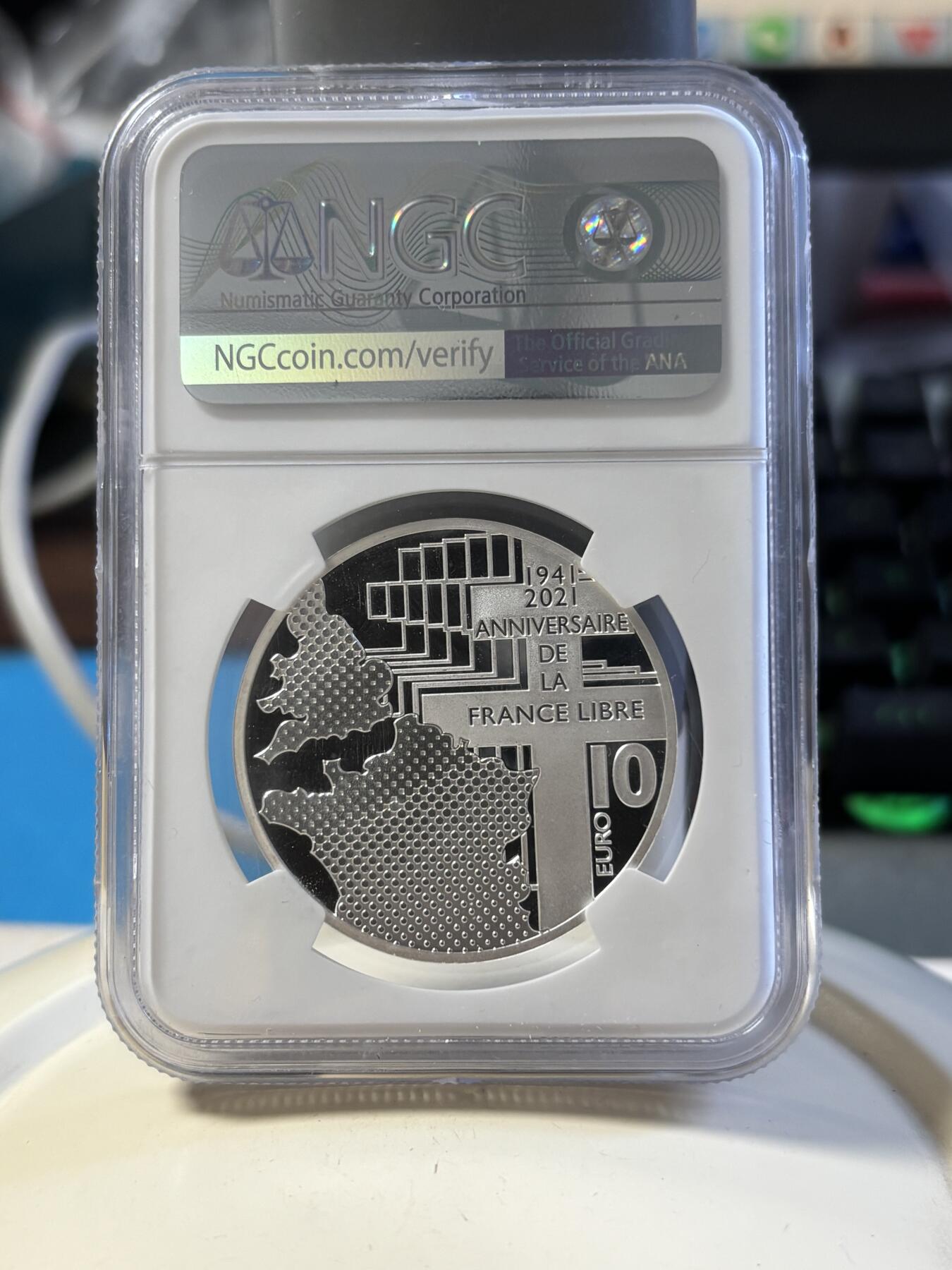 第181期拍卖 法国2021年人类伟大的日子丘吉尔和戴高乐彩色银币NGC-PF70首无盒无证书，999银，22.2克，发行3000枚