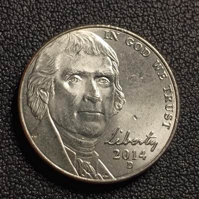 泉币菌-第127场-精品福利场(115场之后的本周末发货，感谢理解) - 原光极美 美国2014年5美分纪念币 杰斐逊 及 故居蒙蒂塞洛庄园 21mm