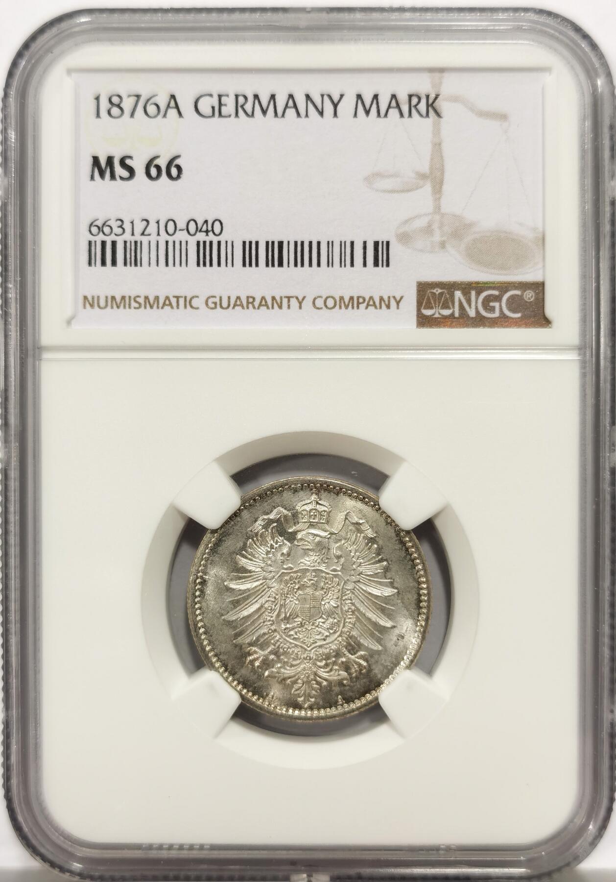 博洋堂“物美丰成”11月精品专场暨第145期（全场包邮） NGC MS66 德意志第二帝国1876年短翅鹰1马克银币，高分辅币