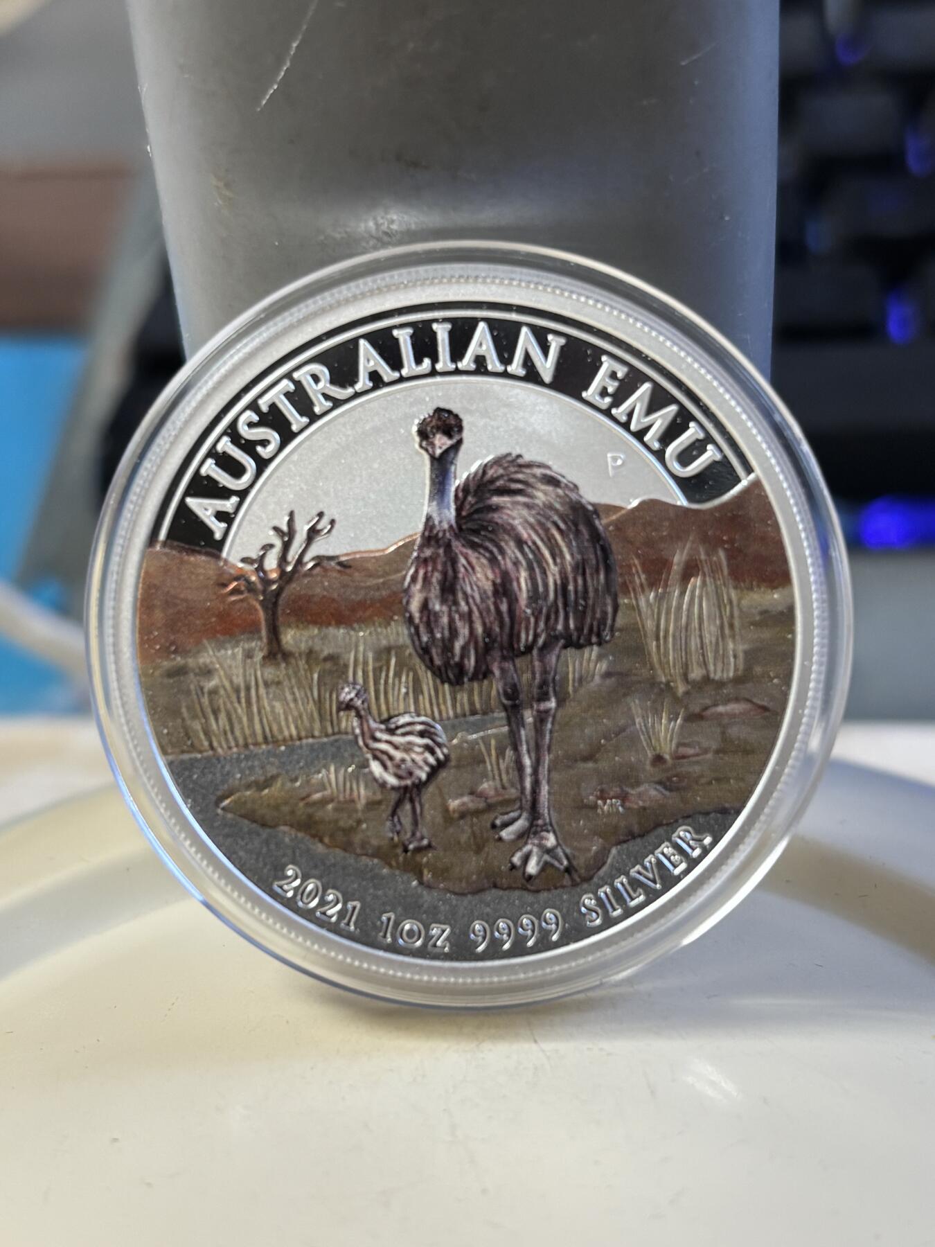 第181期拍卖 澳大利亚2021年墨尔本币展鸸鹋1盎司彩银币特别版，999银，发行2000枚