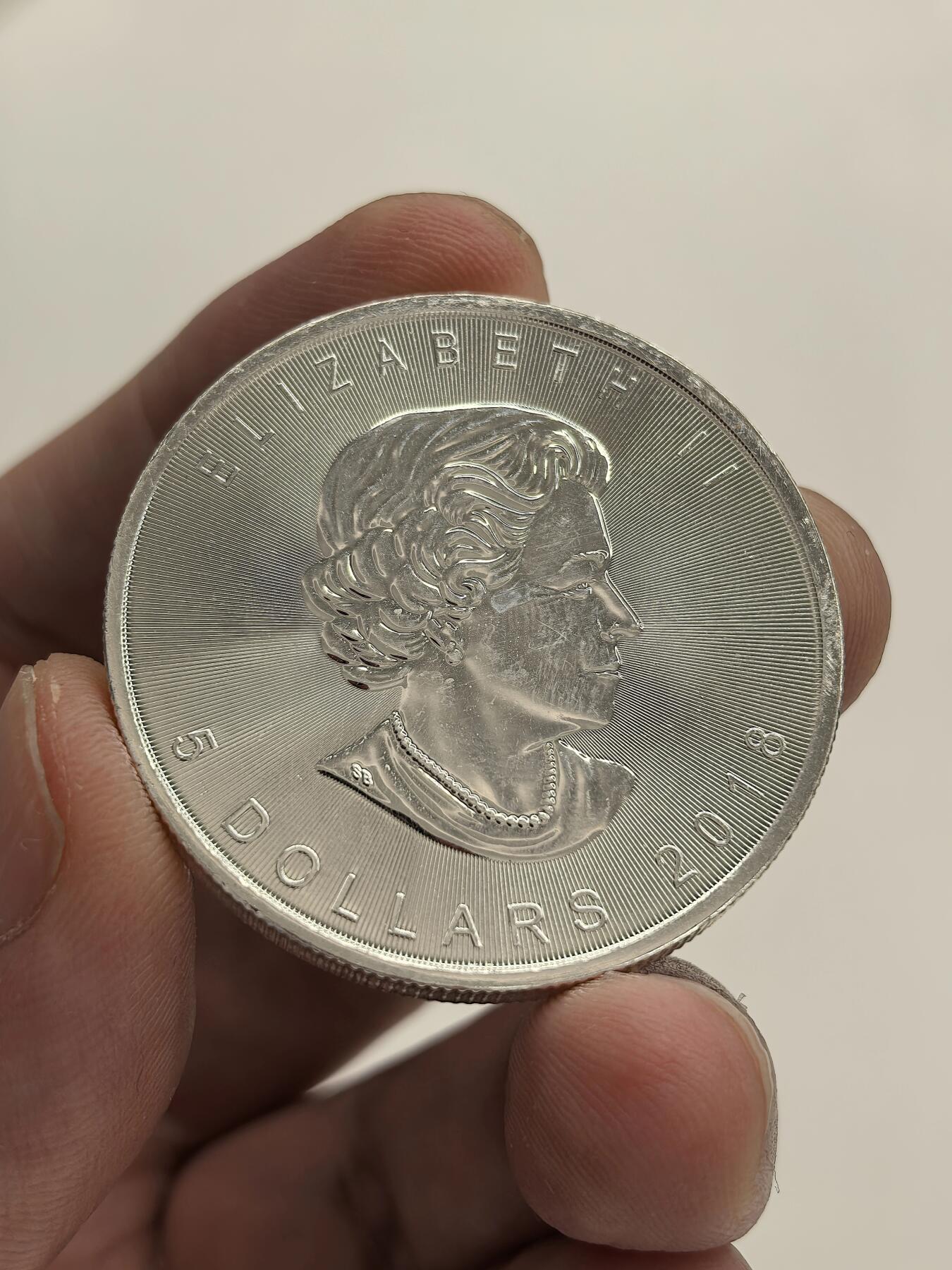 博洋堂世界钱币拍卖第146期（全场包邮） 加拿大2018年枫叶1盎司5元精制银币