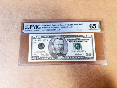 【Blue Auction】世界纸币精拍第746期——18级TOP拍卖/信誉/品质/专业/高效💫 - 美国 2001年50美金 PMG65EPQ 