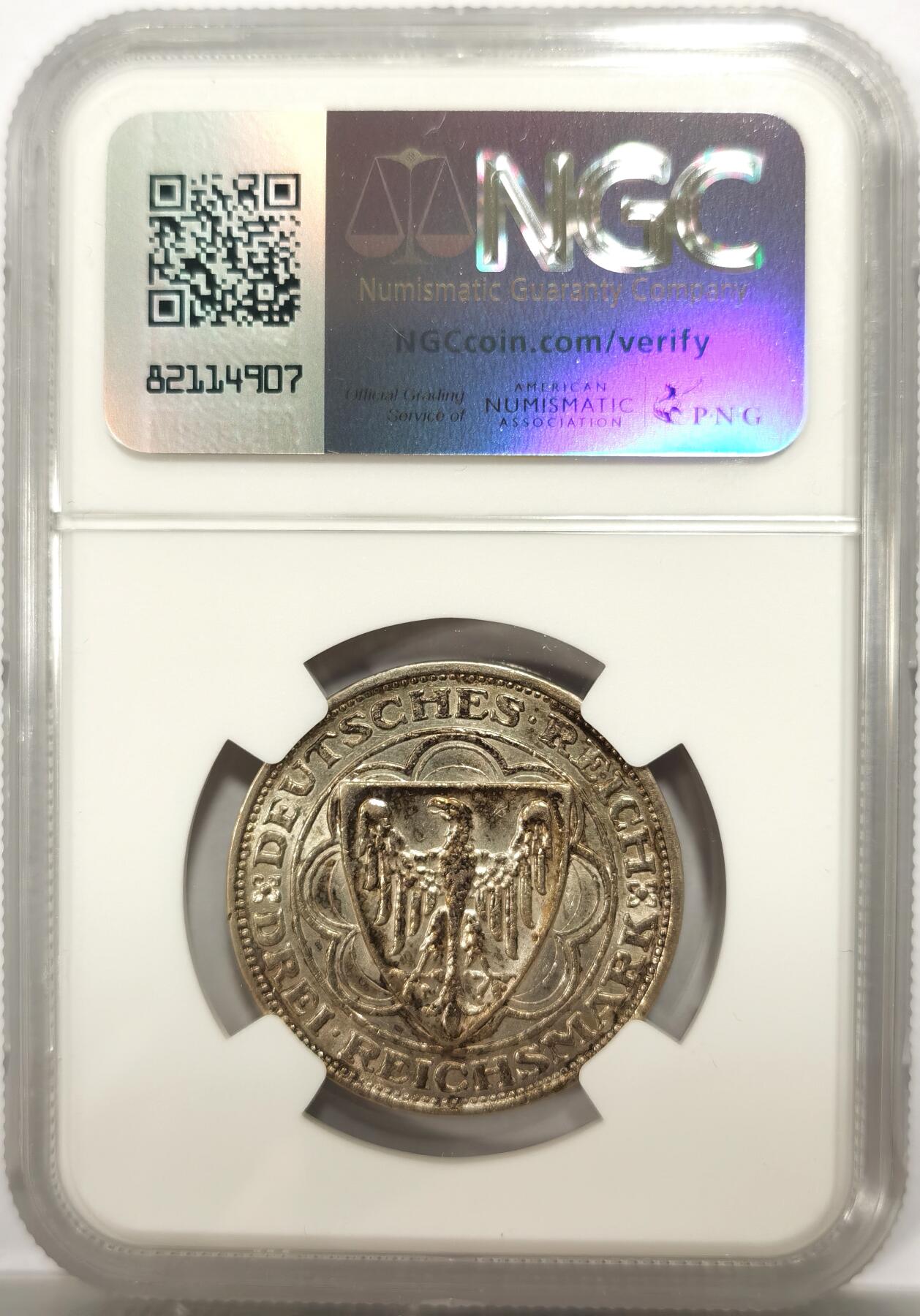 博洋堂“物美丰成”11月精品专场暨第145期（全场包邮） NGC UNC 德国魏玛1927年不莱梅哈芬3马克银币