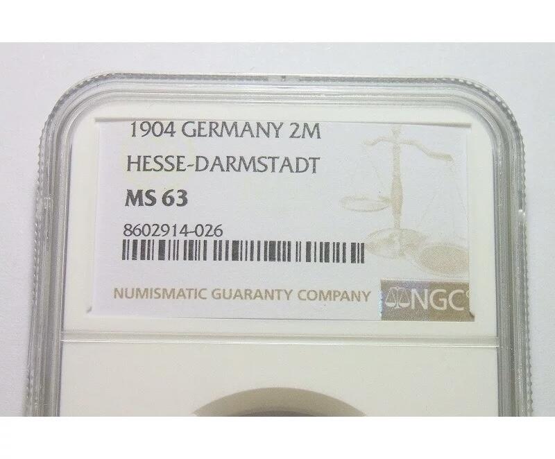 【银】NGC MS63 德国黑森1904年 双头2马克银币 初铸开卷原光