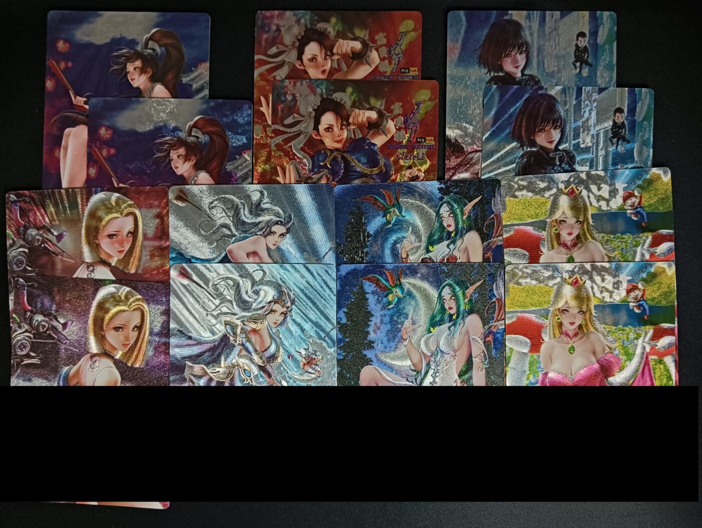 花开卡拍第46期（11月9号周日截拍，品控勿拍!!!拍品不寄存，运费5元，自制卡难免瑕疵，可能存在轻微撞角爆边等出厂瑕疵，品控介意勿拍！） 奇点卡牌 盲包卡 粗闪 往期同人acg美女渐变系列目前全套 共7对14张