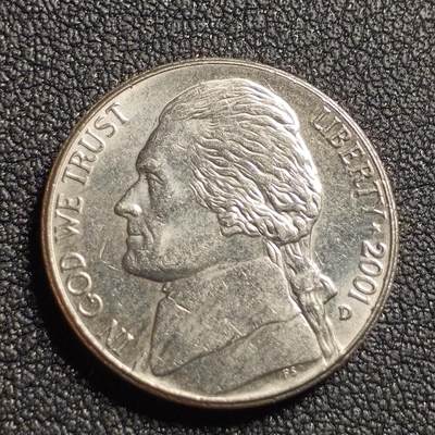 泉币菌-第127场-精品福利场(115场之后的本周末发货，感谢理解) - 原光 美国2001年5美分纪念币 杰斐逊 及 故居蒙蒂塞洛庄园 21mm 