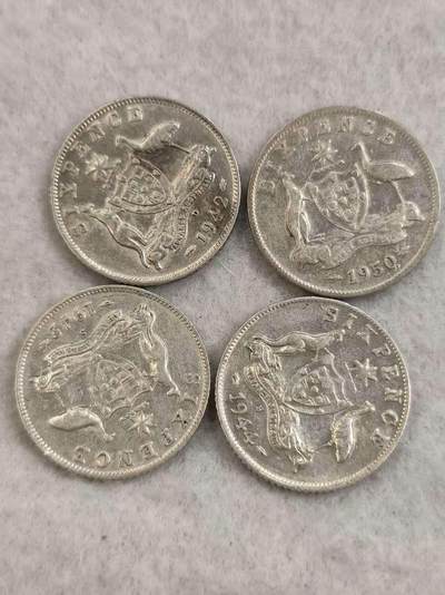 G&W世界散币，银币处理专场（第35场） - 澳大利亚6便士银币4枚  乔六