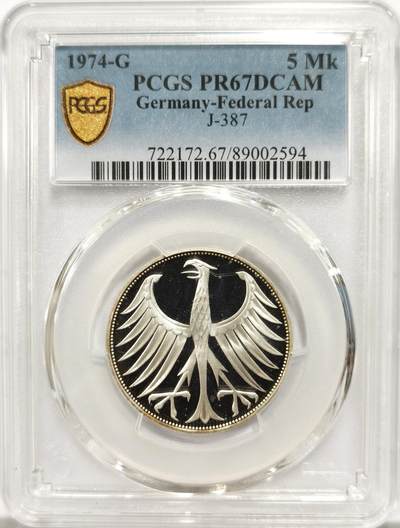 博洋堂“物美丰成”11月精品专场暨第145期（全场包邮） - PCGS PR67DCAM 联邦德国1974年G厂精制5马克银币