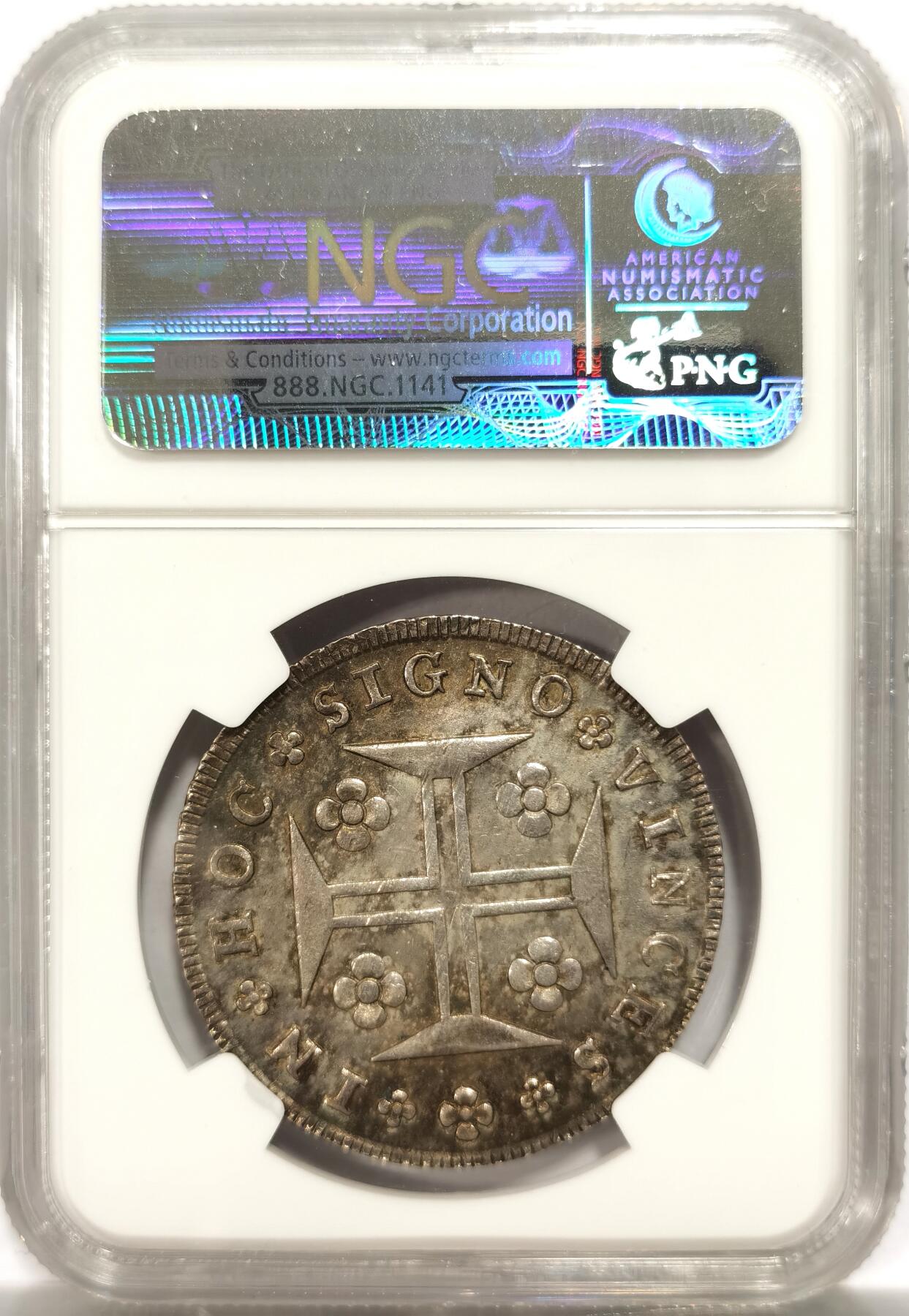 博洋堂“物美丰成”11月精品专场暨第145期（全场包邮） NGC AU58 葡萄牙1798年玛丽亚一世S400R银币。少见版别，亚军分，更高分仅一枚。玛丽亚一世时期的S400R要比18XX年的S400R少见很多。