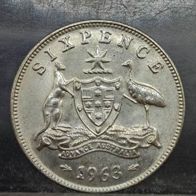 【淘币小摊】实时拍第七百八十九拍   散币场   满百包邮可预留二周 每周一统一发货   - 澳大利亚1963年伊丽莎白二世6便士银币