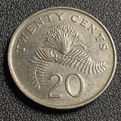 泉币菌-第127场-精品福利场(115场之后的本周末发货，感谢理解) - 高币值 新加坡20分 绒球花 高盾徽版 直径21.36mm