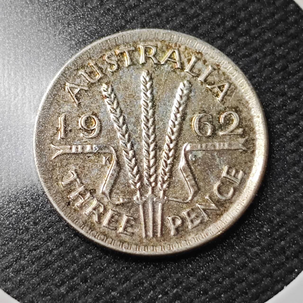 KK钱币收藏小铺  第365场  2月预留时间 周末发货  1962澳大利亚3便士银币
