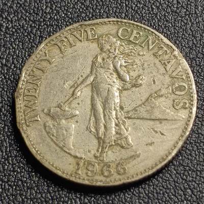 泉币菌-第127场-精品福利场(115场之后的本周末发货，感谢理解) - 菲律宾60年代独立首版 火山女神 25分镍币 24MM