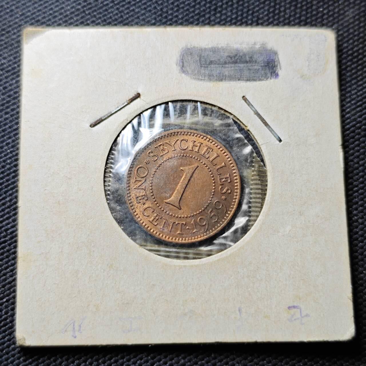 KK钱币收藏小铺  第365场  2月预留时间 周末发货  1959英属塞舌尔1分铜币 好品