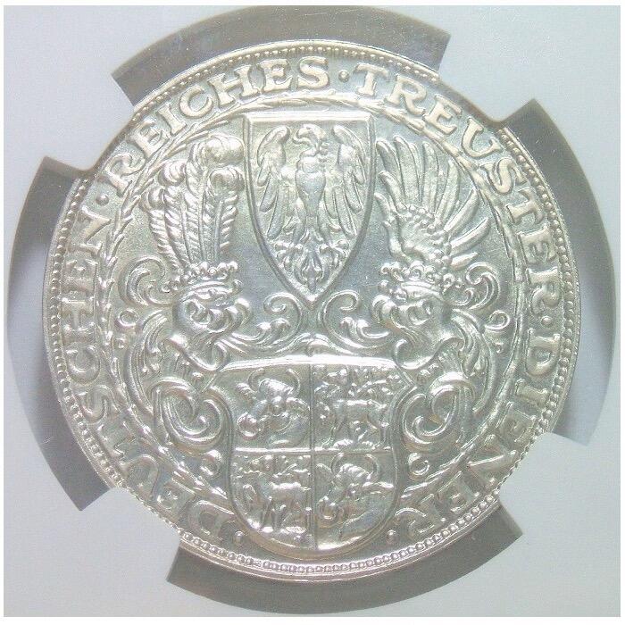 【银】NGC MS62 德国魏玛1927年兴登堡80大寿5马克银币章 精制原光