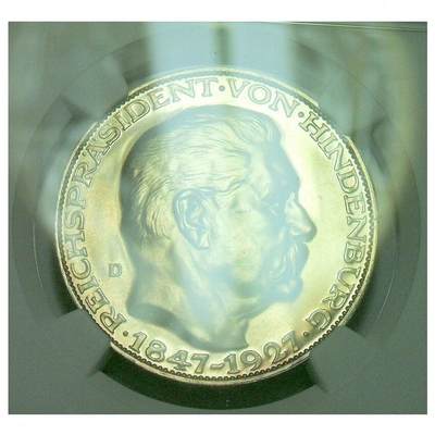 【银】NGC MS62 德国魏玛1927年兴登堡80大寿5马克银币章 精制原光 - 【银】NGC MS62 德国魏玛1927年兴登堡80大寿5马克银币章 精制原光