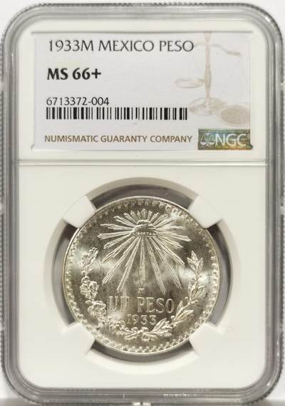 博洋堂“物美丰成”11月精品专场暨第145期（全场包邮） - NGC MS66+ 墨西哥1933年1比索银币，极品车轮光