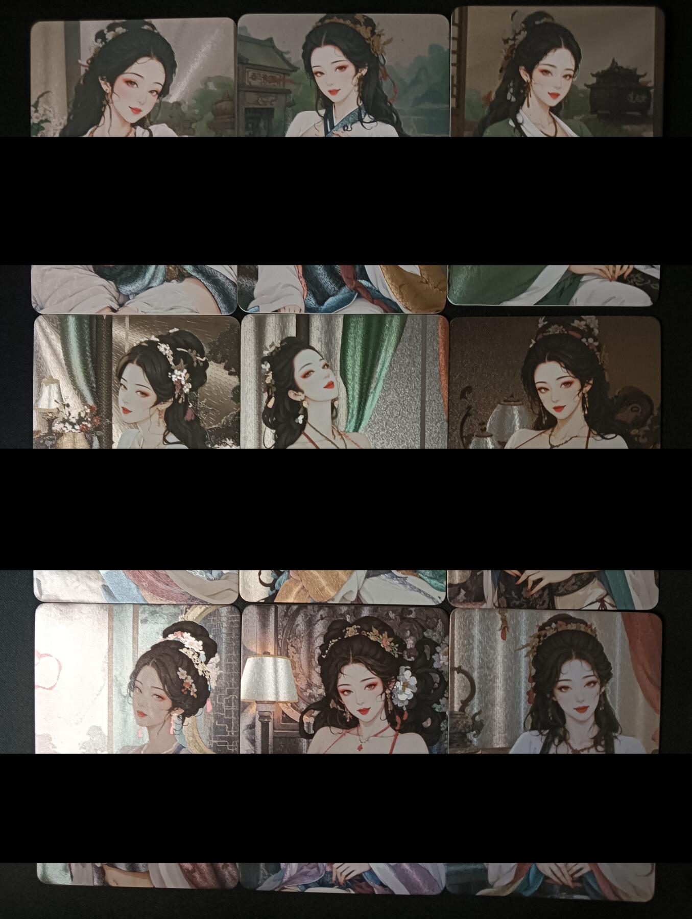 花开卡拍第46期（11月9号周日截拍，品控勿拍!!!拍品不寄存，运费5元，自制卡难免瑕疵，可能存在轻微撞角爆边等出厂瑕疵，品控介意勿拍！） 古风美女大大系列02 粗闪套卡 9张