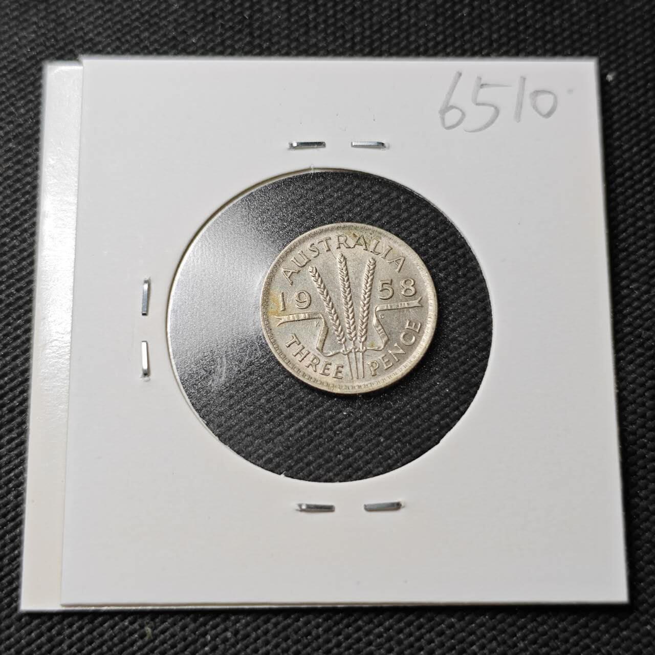 KK钱币收藏小铺  第365场  2月预留时间 周末发货  1958澳大利亚3便士银币