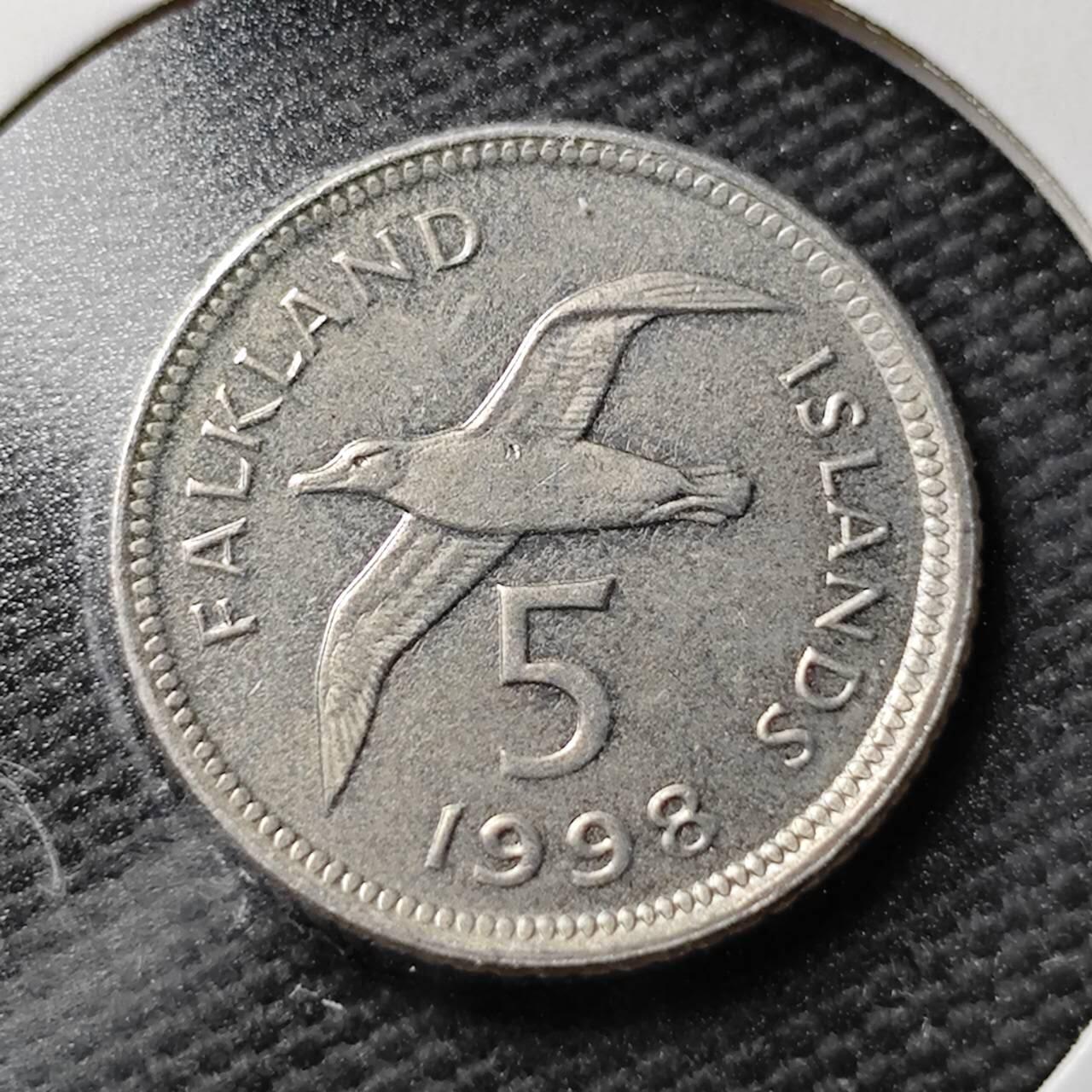 KK钱币收藏小铺  第365场  2月预留时间 周末发货  1998福克兰群岛5分