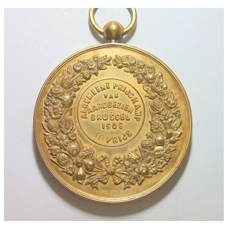 比利时1909年 利奥波德二世高浮雕精制大镀金章 50MM