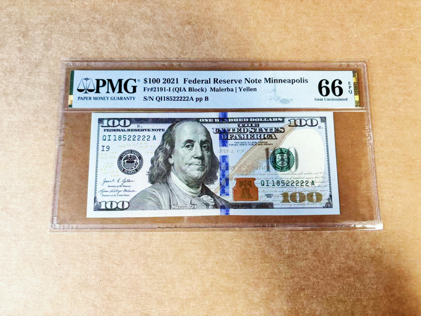 【Blue Auction】世界纸币精拍第746期——18级TOP拍卖/信誉/品质/专业/高效💫 【老虎2 无47】美国 2021年100美金 PMG66EPQ 