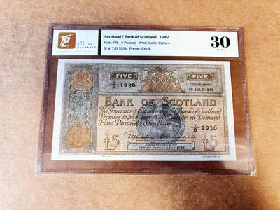 【Blue Auction】世界纸币精拍第746期——18级TOP拍卖/信誉/品质/专业/高效💫 - 【无47】苏格兰 1947年5镑 TQG30