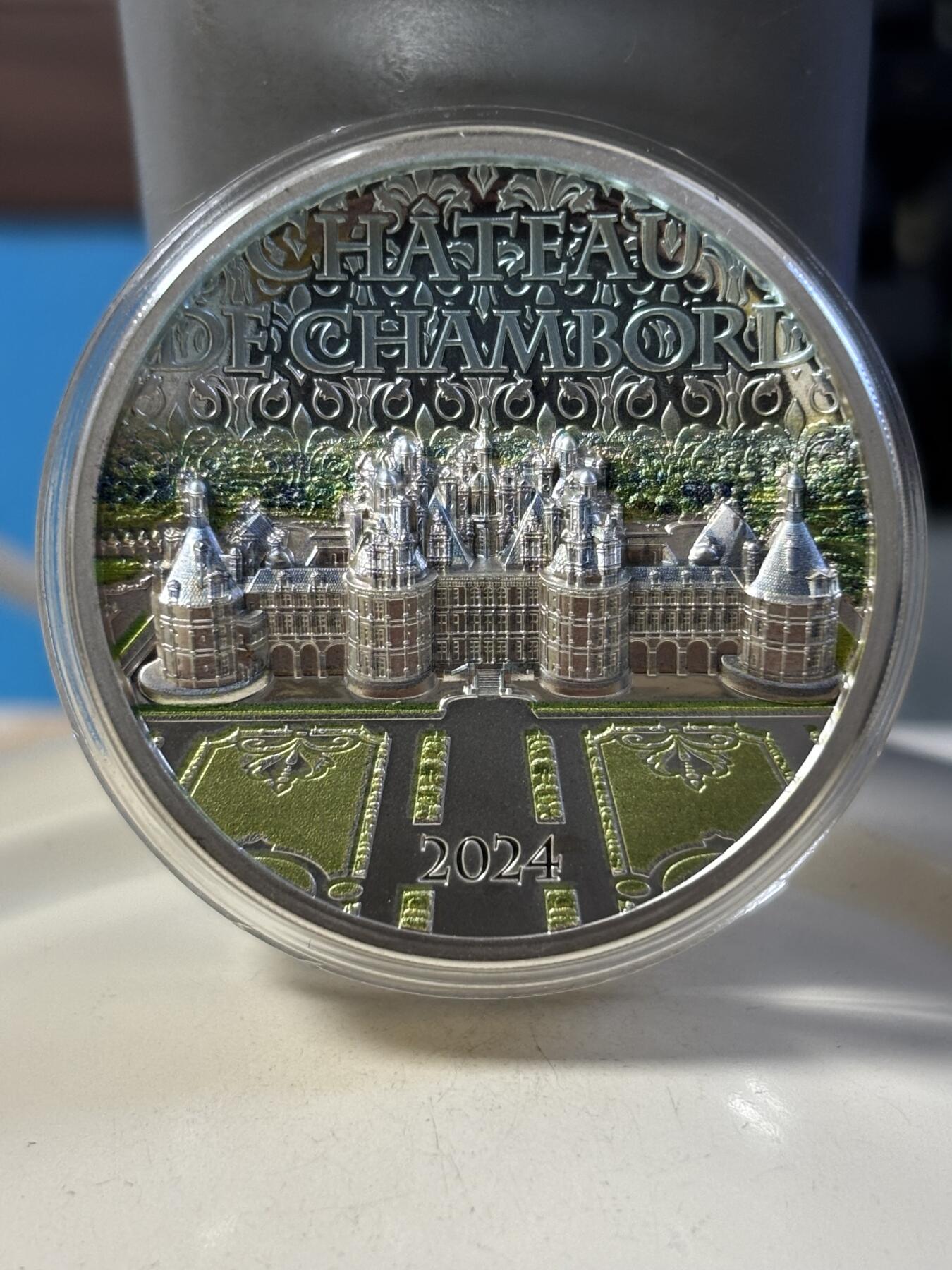 第181期拍卖  库克2024年法国香宾城堡超高浮雕彩色2盎司银币，9999银，发行1000枚，