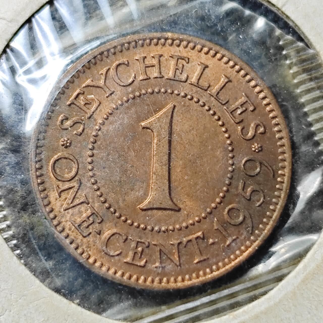 KK钱币收藏小铺  第365场  2月预留时间 周末发货  1959英属塞舌尔1分铜币 好品