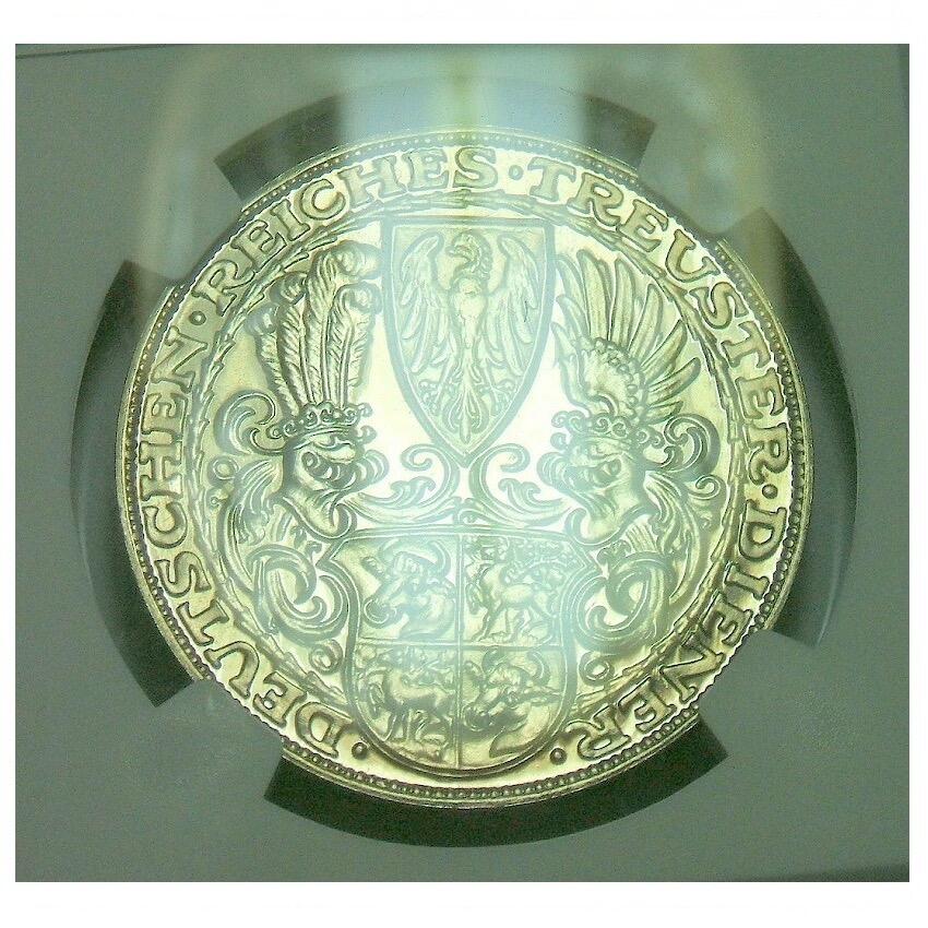【银】NGC MS62 德国魏玛1927年兴登堡80大寿5马克银币章 精制原光