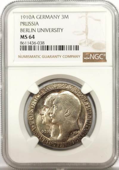 博洋堂“物美丰成”11月精品专场暨第145期（全场包邮） - NGC MS64 德国普鲁士1910年柏林大学纪念3马克银币