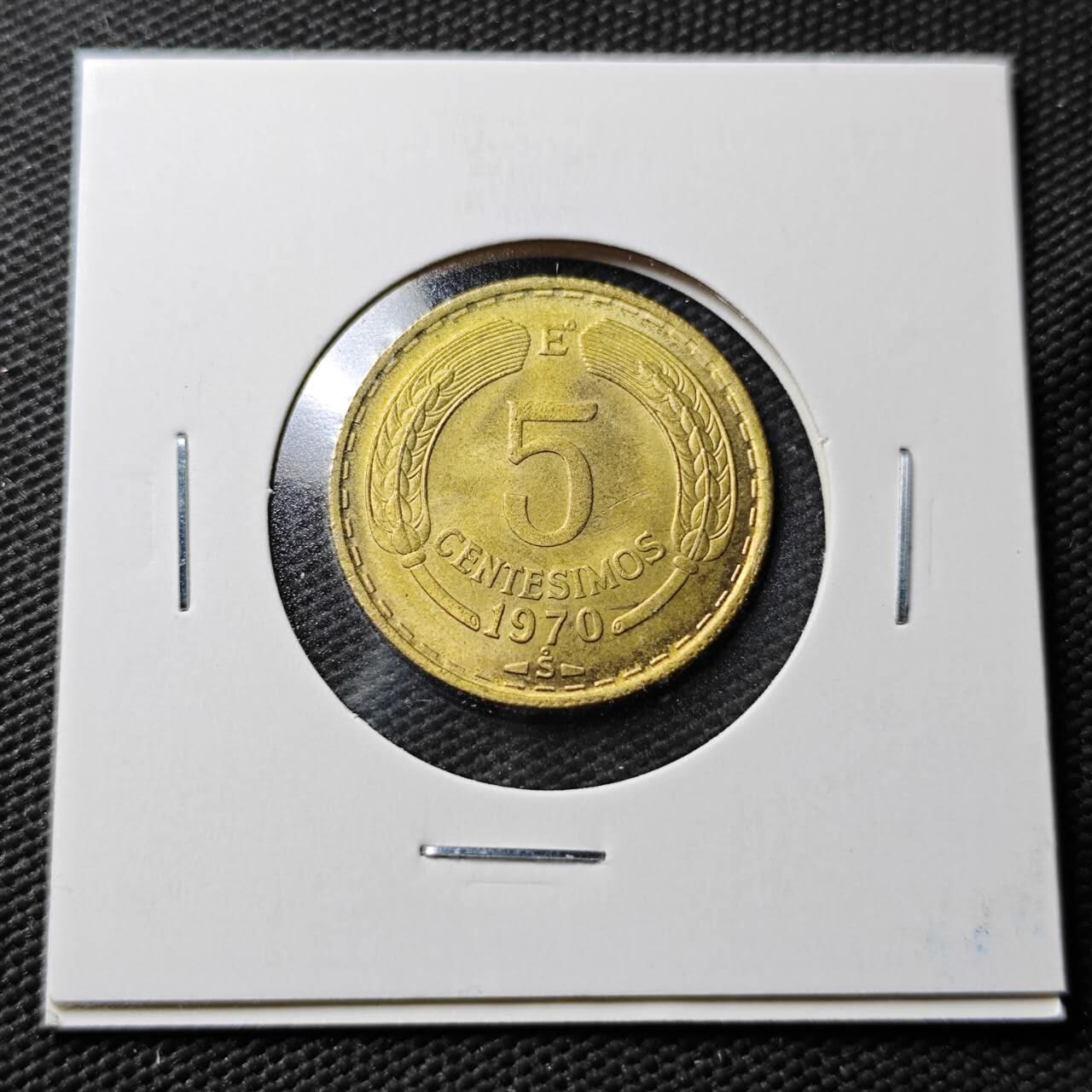 KK钱币收藏小铺  第365场  2月预留时间 周末发货  1970智利5分铜币 好品