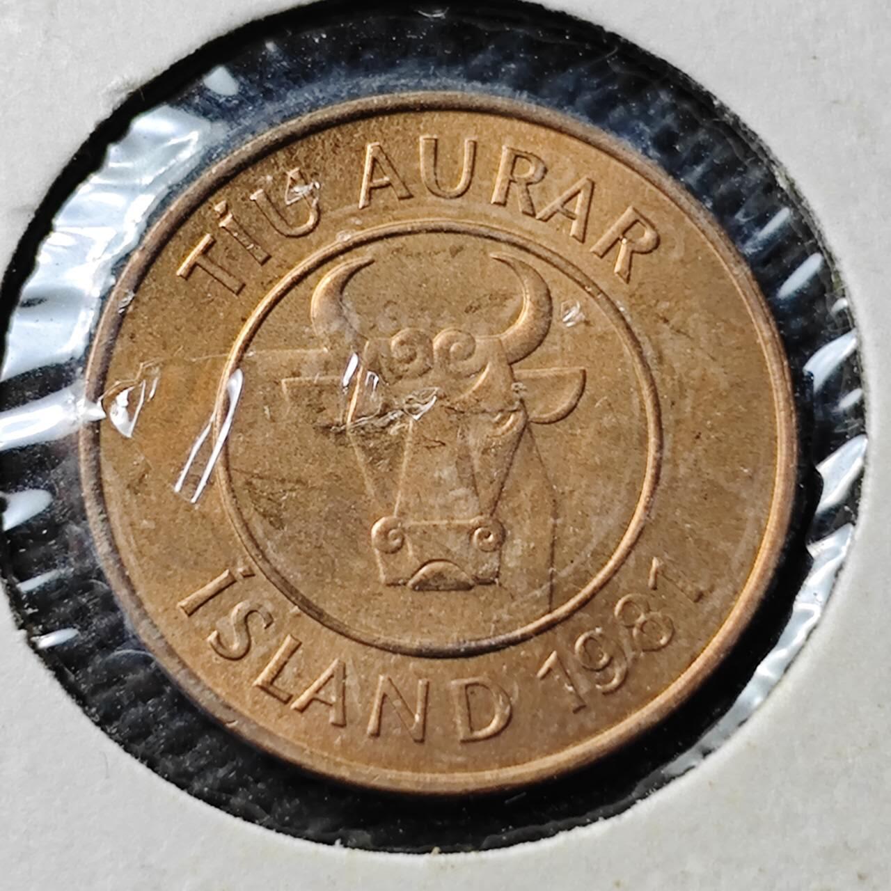 KK钱币收藏小铺  第365场  2月预留时间 周末发货  冰岛10拉雷铜币 好品