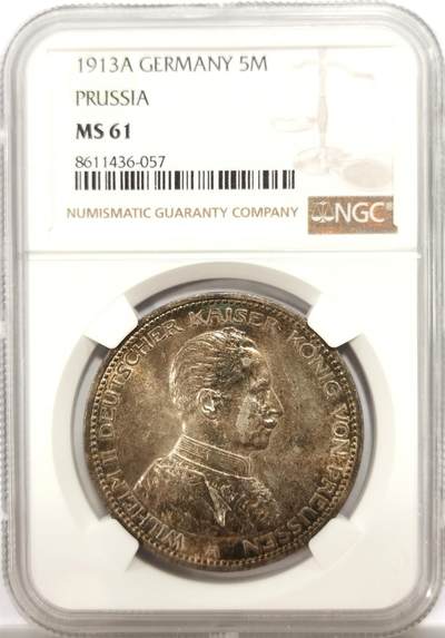 博洋堂“物美丰成”11月精品专场暨第145期（全场包邮） - NGC MS61 德国普鲁士1913年威廉二世军装5马克银币 双面彩