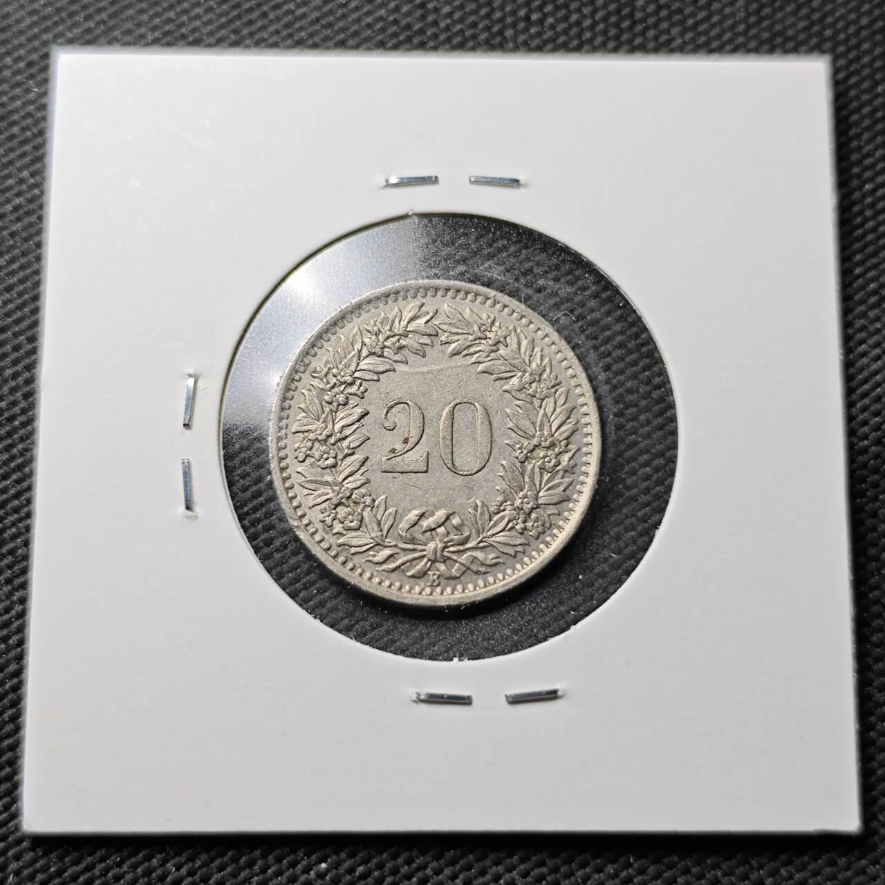 KK钱币收藏小铺  第365场  2月预留时间 周末发货  1955瑞士20分