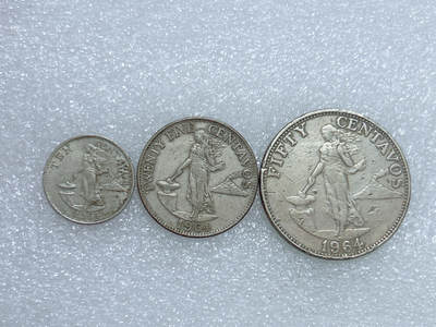 第一海外回流一元起拍收藏 散集专场  第262期 - 菲律宾1964年火山女神版10-50分硬币 3枚