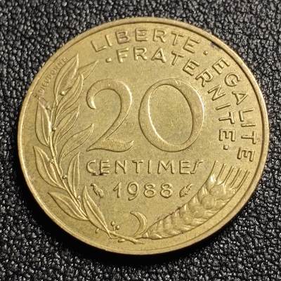 泉币菌-第127场-精品福利场(115场之后的本周末发货，感谢理解) - 法国1988年20生丁铜币 玛丽安娜 入欧前末版 绝版