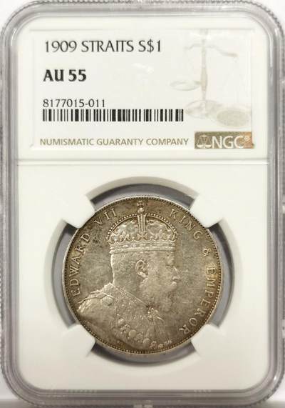 博洋堂“物美丰成”11月精品专场暨第145期（全场包邮） - NGC AU55 海峡殖民地1909年爱德华七世壹圆银币，原味带光