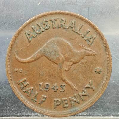 【淘币小摊】实时拍第七百八十九拍   散币场   满百包邮可预留二周 每周一统一发货   - 澳大利亚1943年半便士铜币