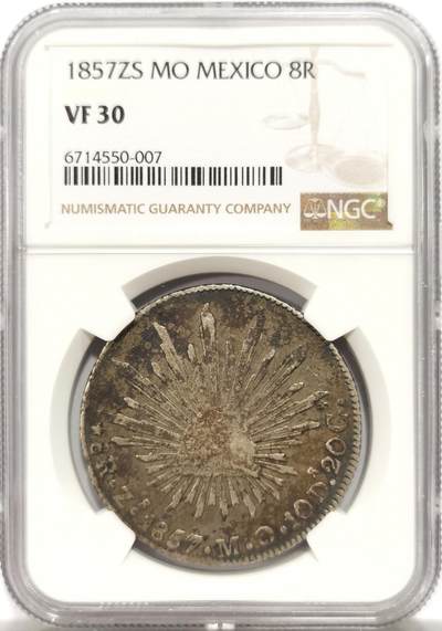 博洋堂“物美丰成”11月精品专场暨第145期（全场包邮） - NGC VF30 墨西哥1857年ZS 鹰洋8里亚尔银币，中早期肥鹰，老包浆美品