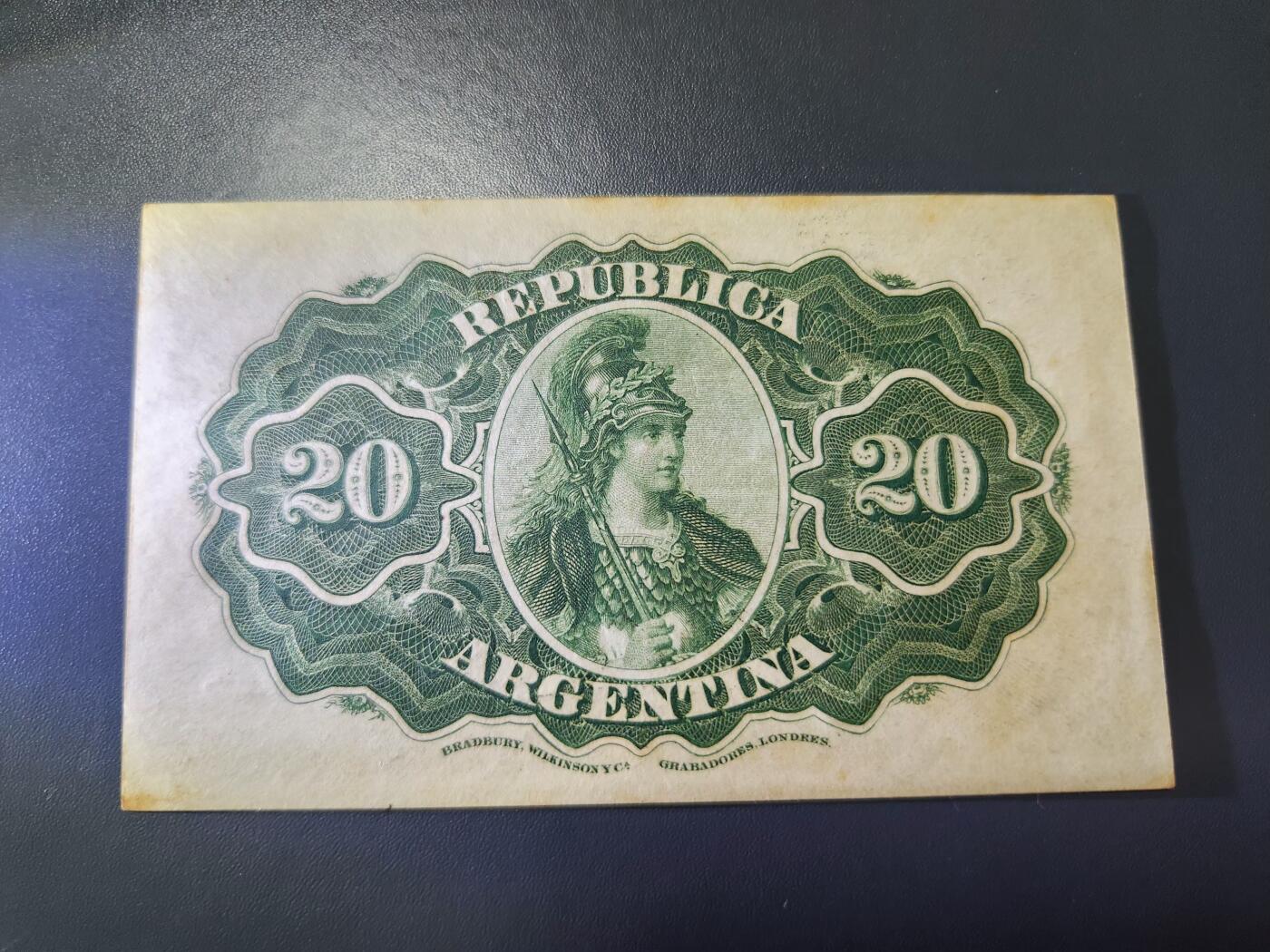 11月8号晚上8点 外国纸币自动截拍第53场 阿根廷经典老钞 1800年20 近新原票